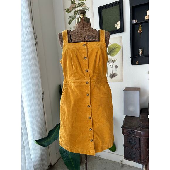 J crew Dresses & Skirts - J.Crew Mustard Corduroy Button Front Dress Size 8 Yellow Pinafore Cottagecore